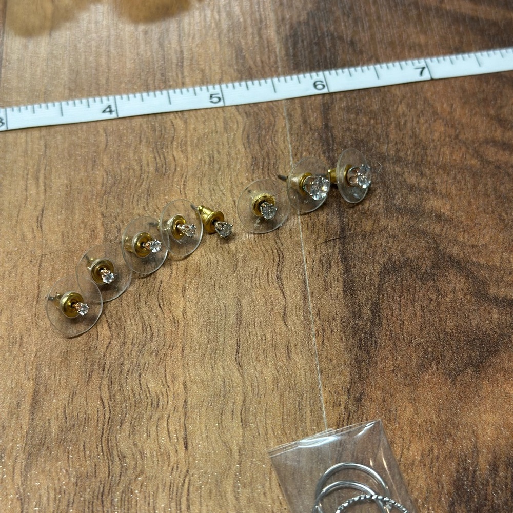 6/$15 - 4 Pairs - Round Gold Stud Cubic Zirconia Earrings Set
